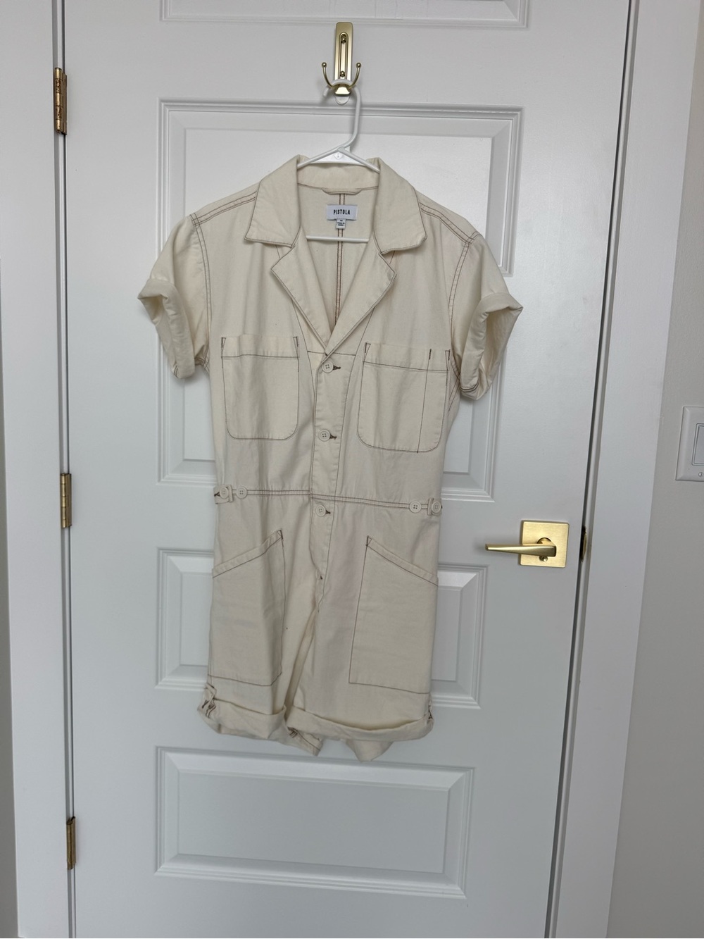 pistola Cream Short-Sleeve Utility Romper